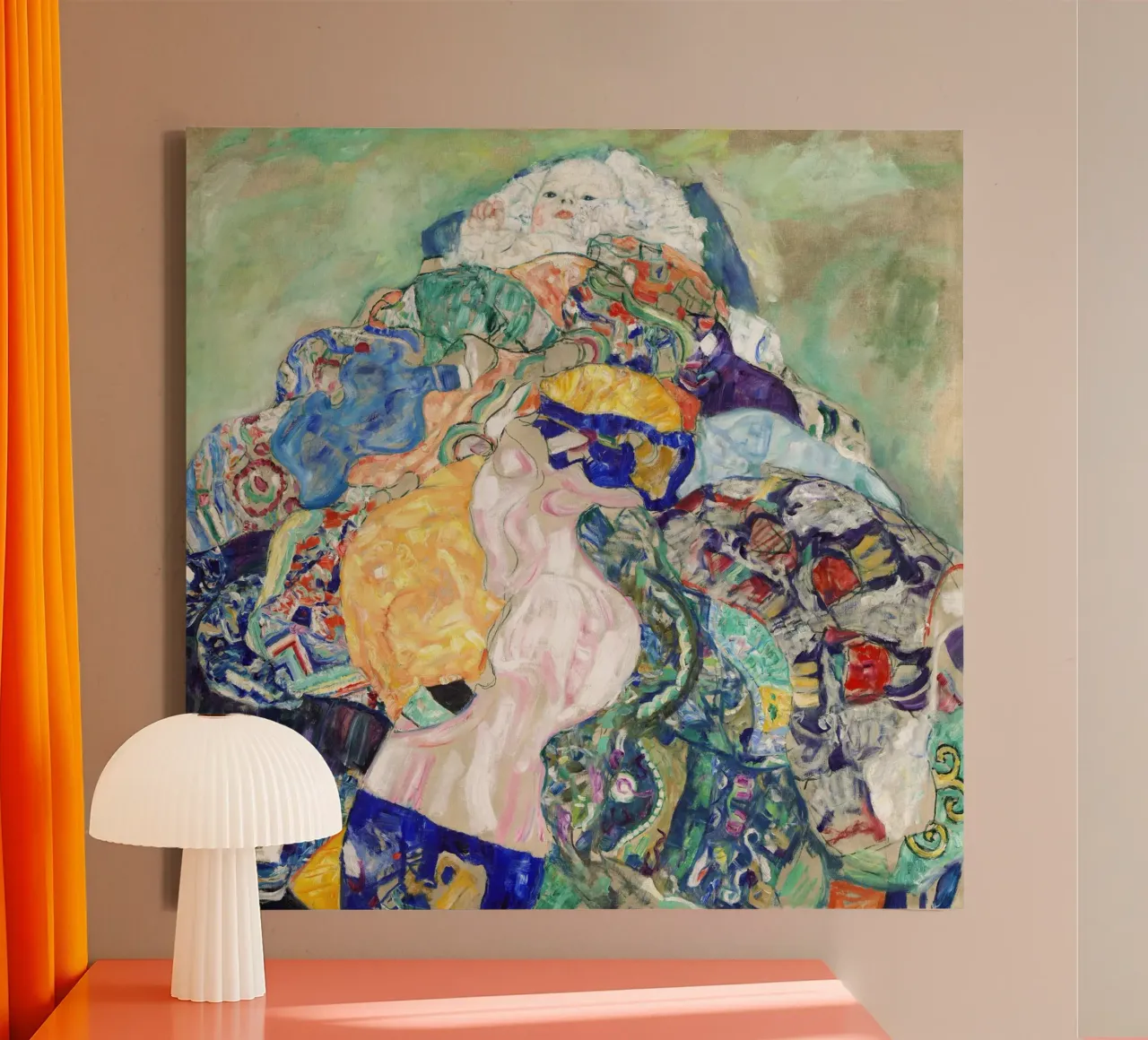 Klimt's "Baby (Cradle)" - Symbolism, Figurative, Expressioni canvas with Floater frame by ClubArt
