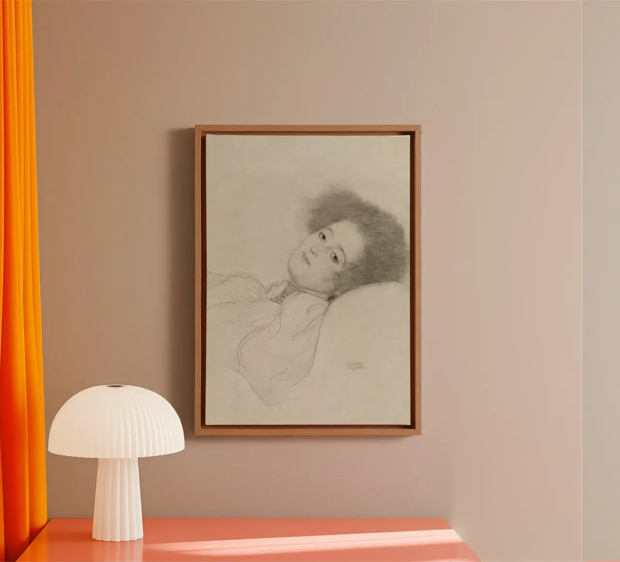 Klimt's "Reclining Child Portrait" - Expressive Drawing, Inn canvas with Floater frame by ClubArt