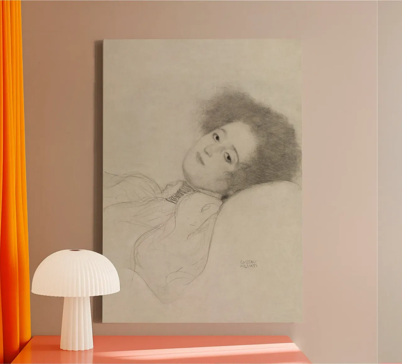 Klimt's "Reclining Child Portrait" - Expressive Drawing, Inn canvas with Floater frame by ClubArt
