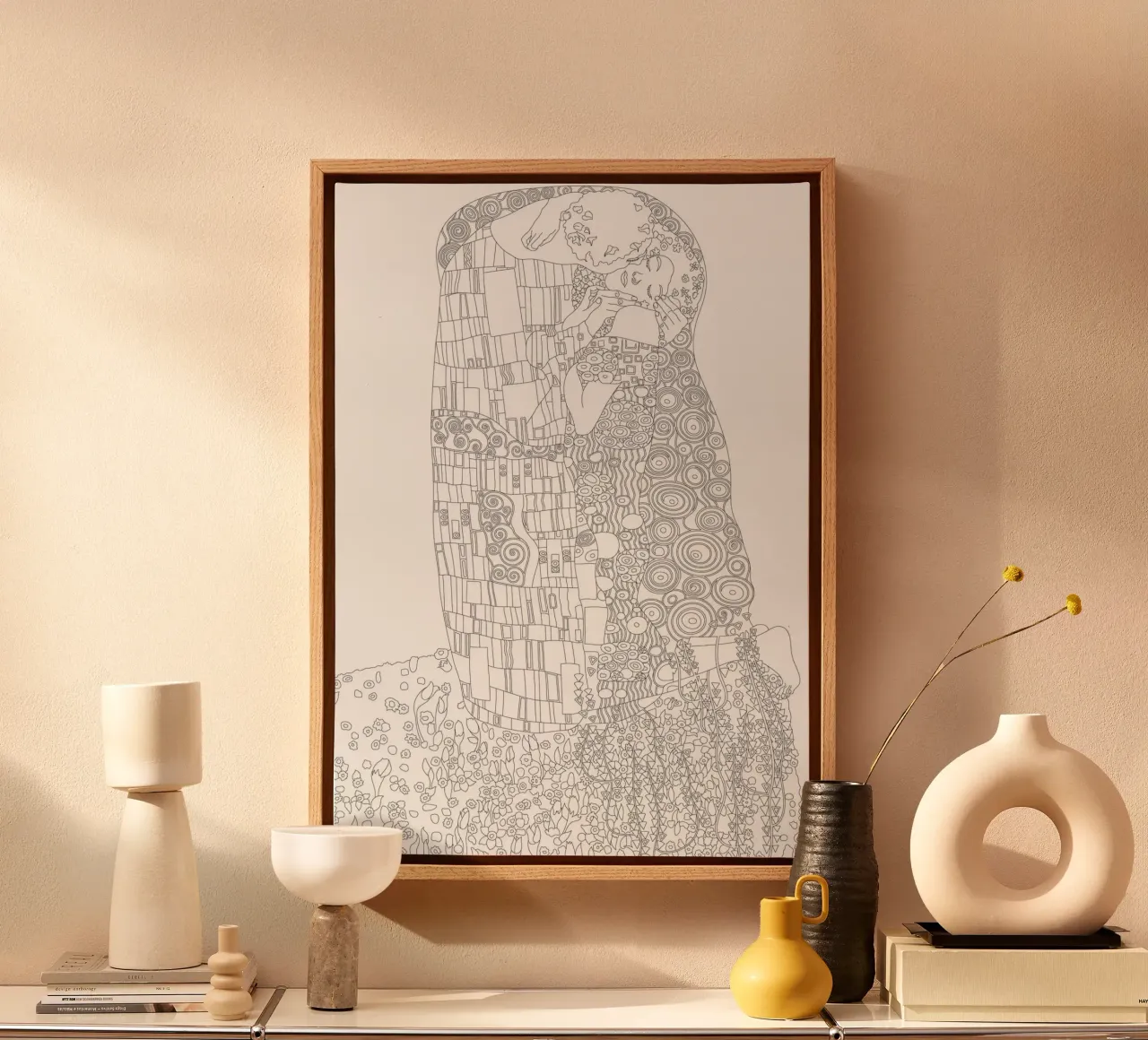 De kus van Klimt (schets) - Art Nouveau, Lijnkunst, Modern canvas met Baklijst van ClubArt