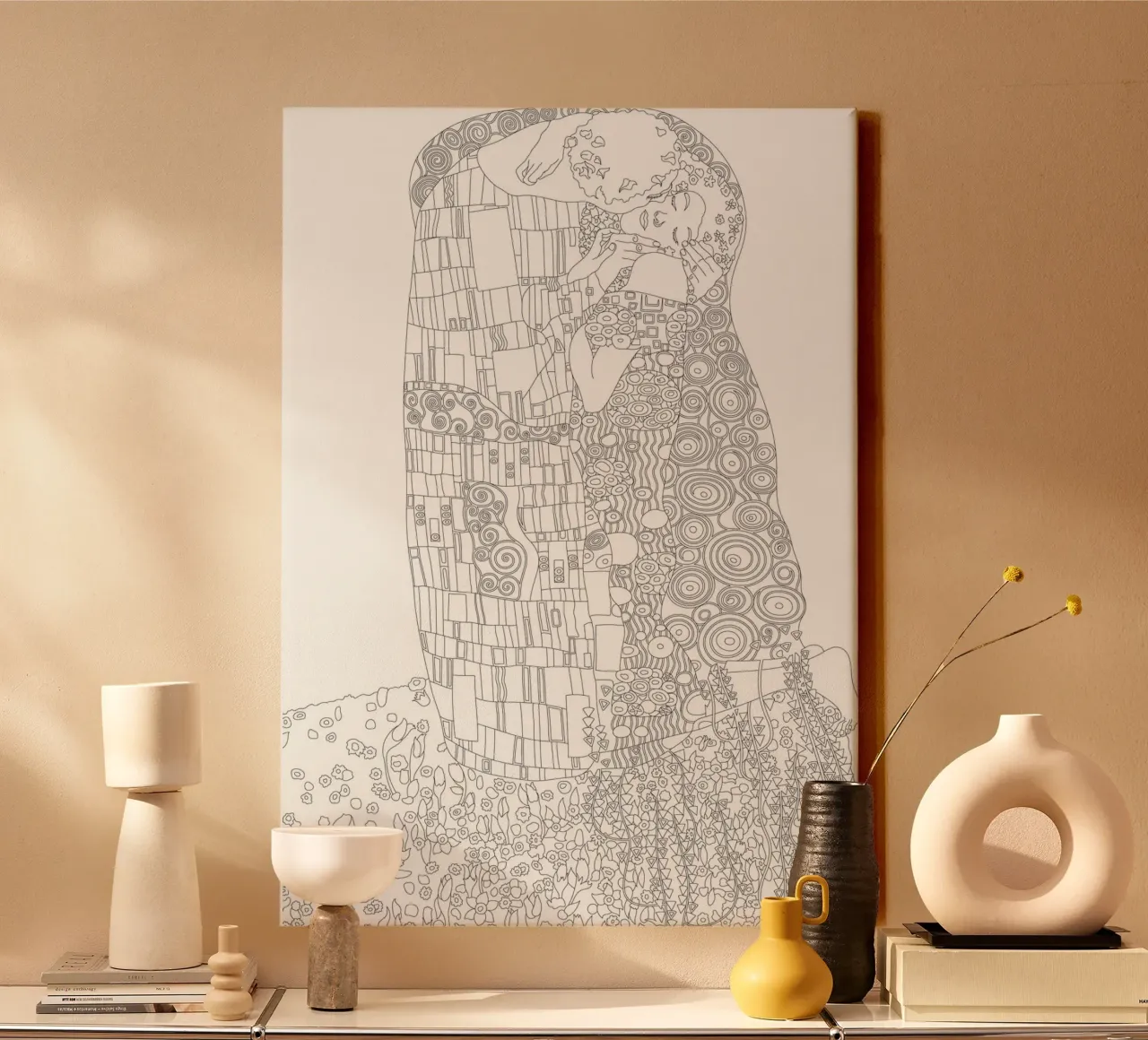 De kus van Klimt (schets) - Art Nouveau, Lijnkunst, Modern canvas met Baklijst van ClubArt