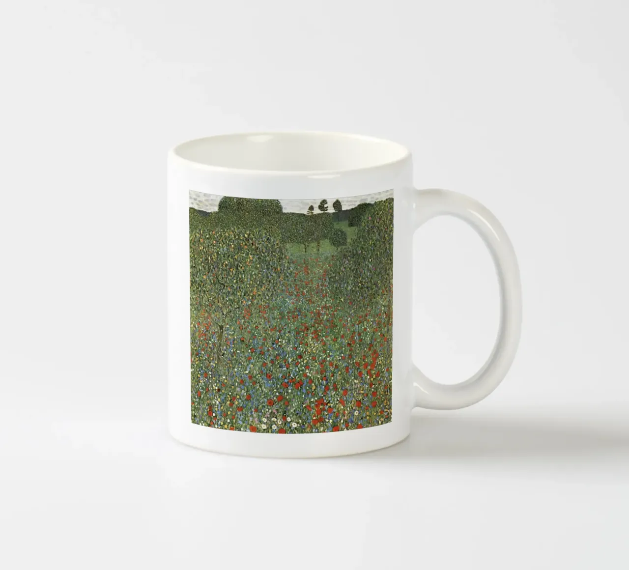 Klimts "Klaprozenveld" - pointillistische, bloemrijke, levendige weide keramische mok van ClubArt