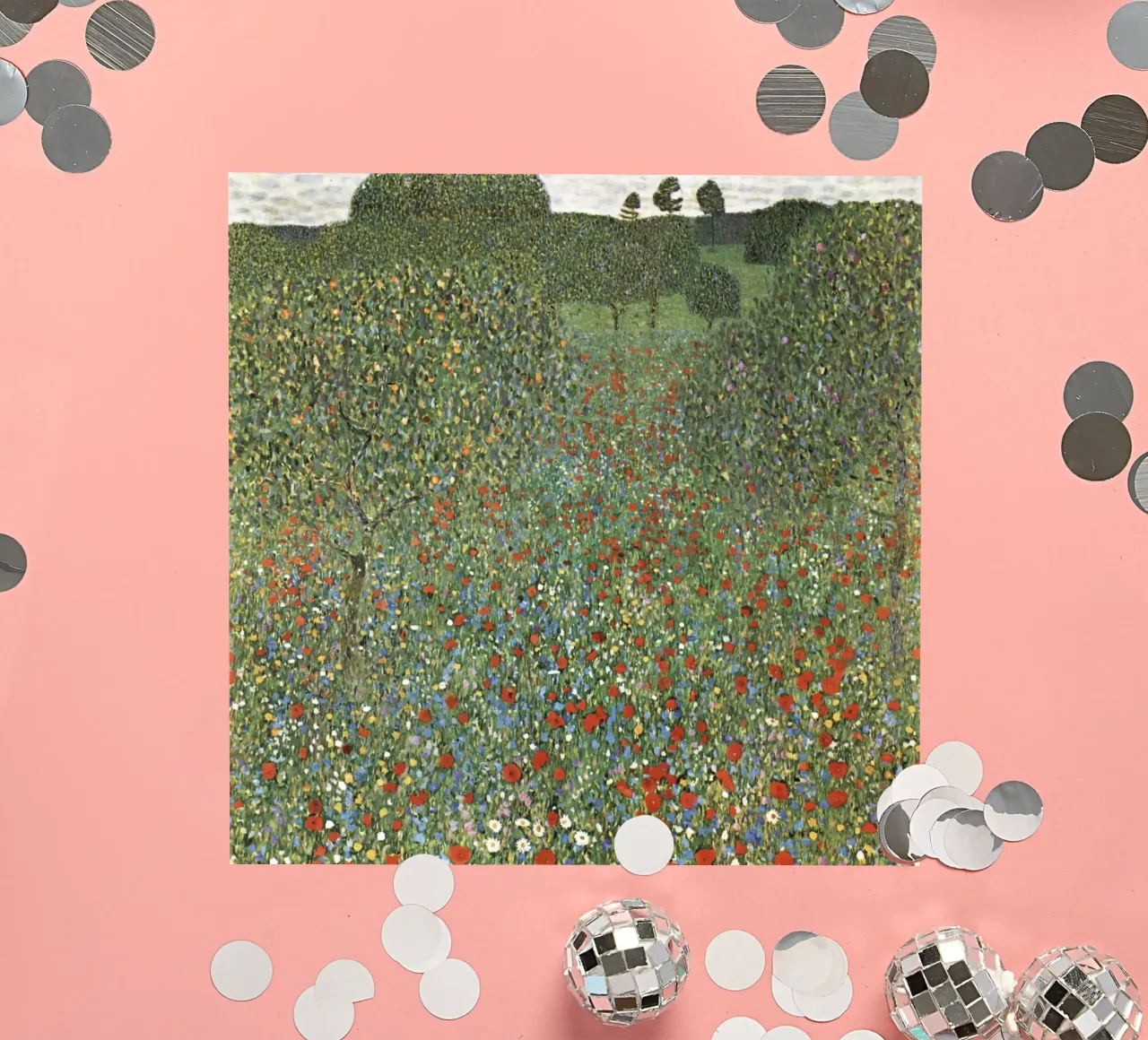 Klimt's "Poppy Field" - Pointillist, Floral, Vibrant Meadow sticker by ClubArt