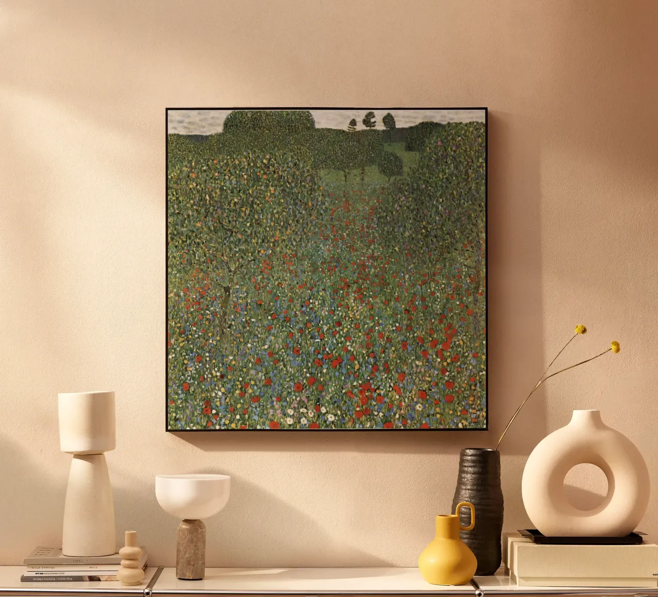 Klimt's "Poppy Field" - Pointillist, Floral, Vibrant Meadow alu-dibond by ClubArt
