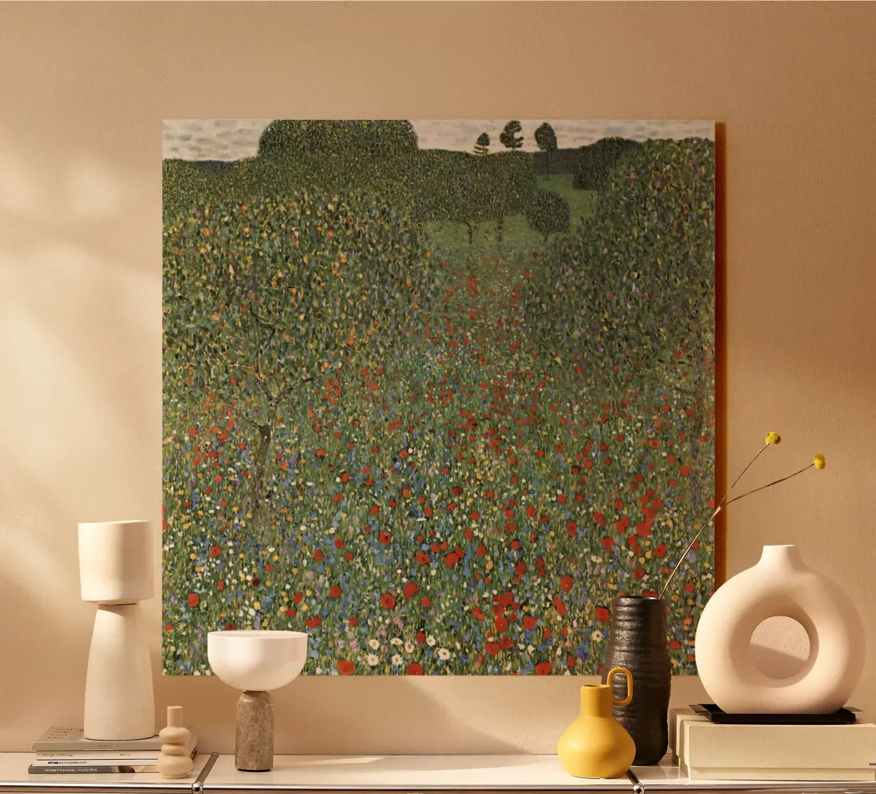 Klimt's "Poppy Field" - Pointillist, Floral, Vibrant Meadow alu-dibond by ClubArt