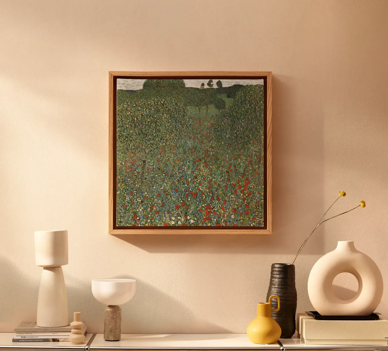 Klimts "Klaprozenveld" - pointillistische, bloemrijke, levendige weide canvas van ClubArt