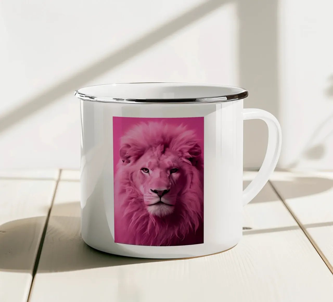 Leone rosa tazza in smalto da Imagine