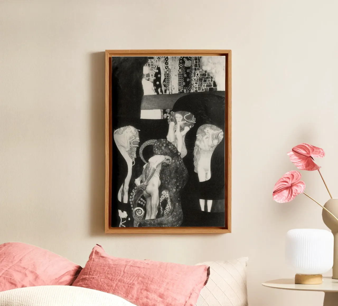 Klimts "Rechtspraak" - Symboliek, Allegorie, Duistere Academia canvas met Baklijst van ClubArt
