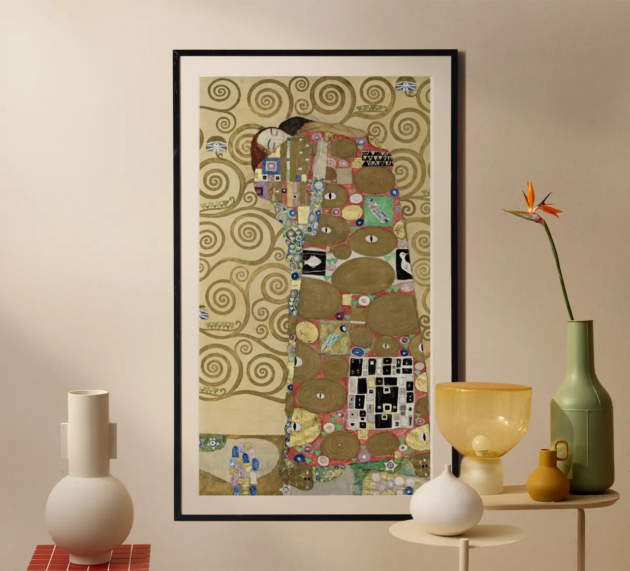 La "realizzazione" di Klimt - Art Nouveau, età dell'oro, abbraccio degli amanti poster con telaio in alluminio da ClubArt