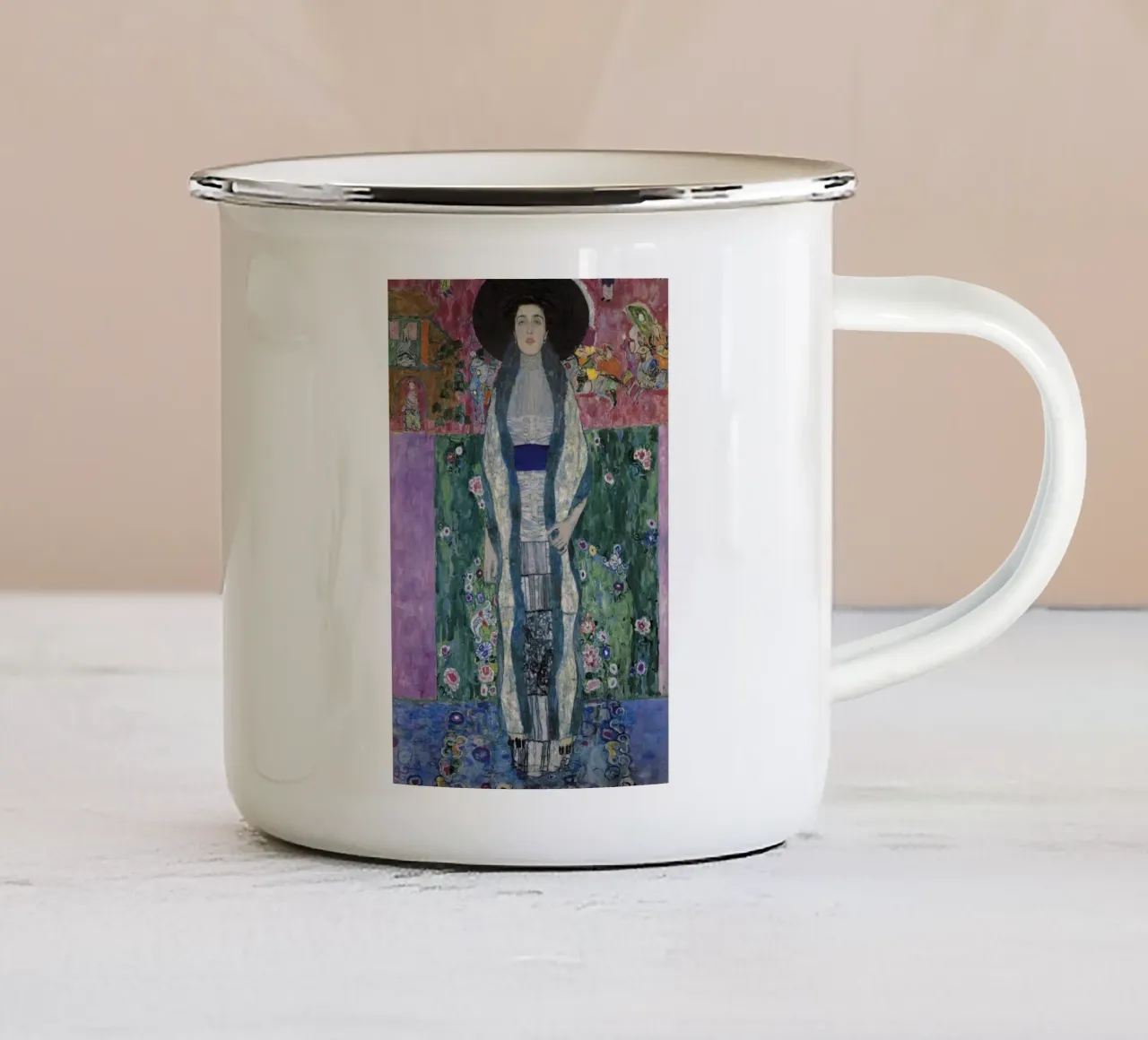 Klimt's "Adele Bloch-Bauer II" - Modernist, Portraiture, Vib enamel mug by ClubArt