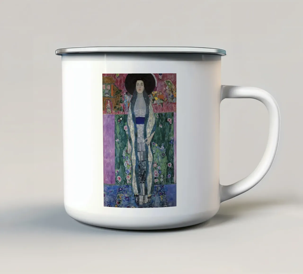 Klimt's "Adele Bloch-Bauer II" - Modernist, Portraiture, Vib enamel mug by ClubArt