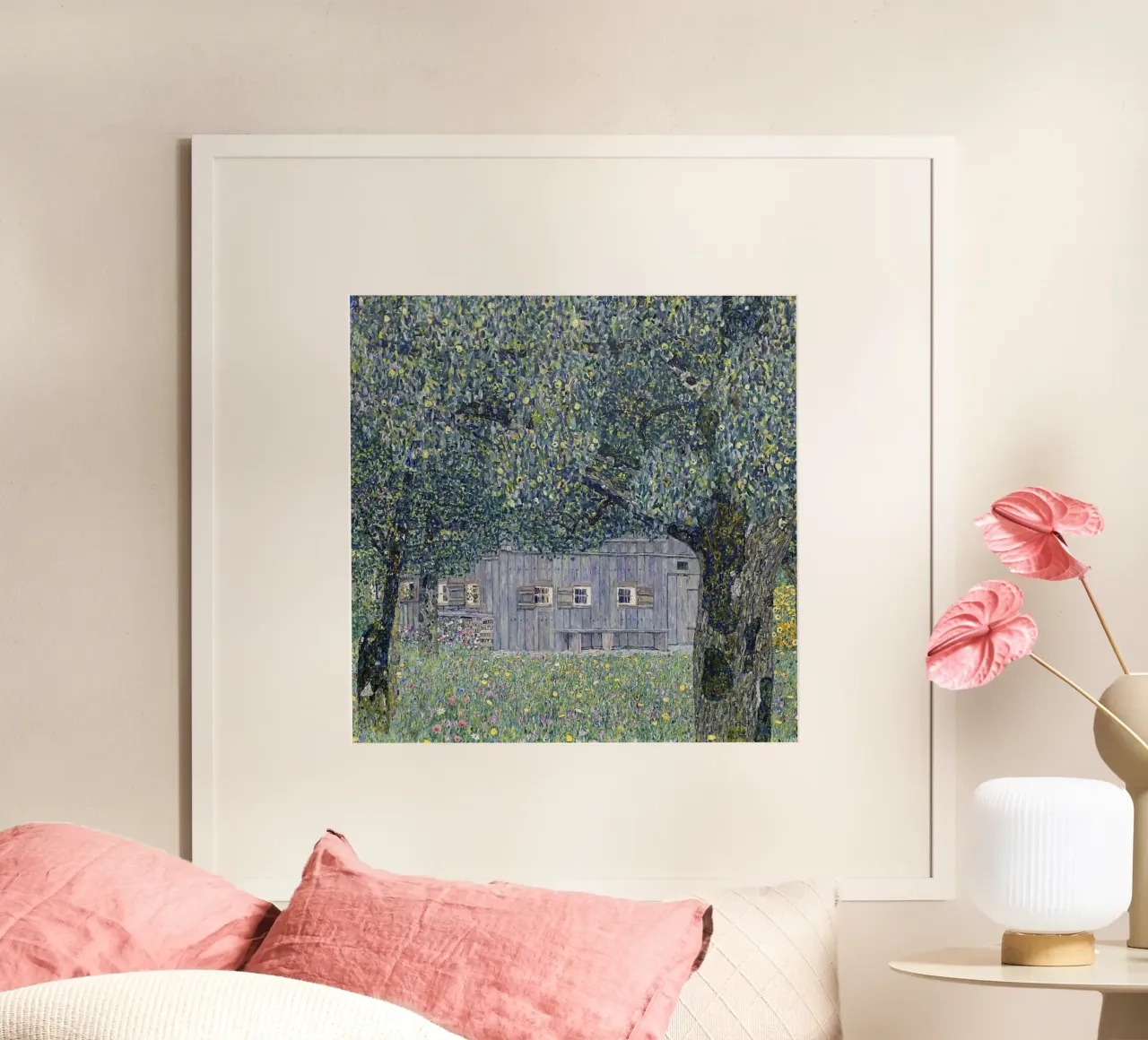 Klimt's "Farmhouse in Buchberg" - Pointillist, Nature, Austr poster by ClubArt