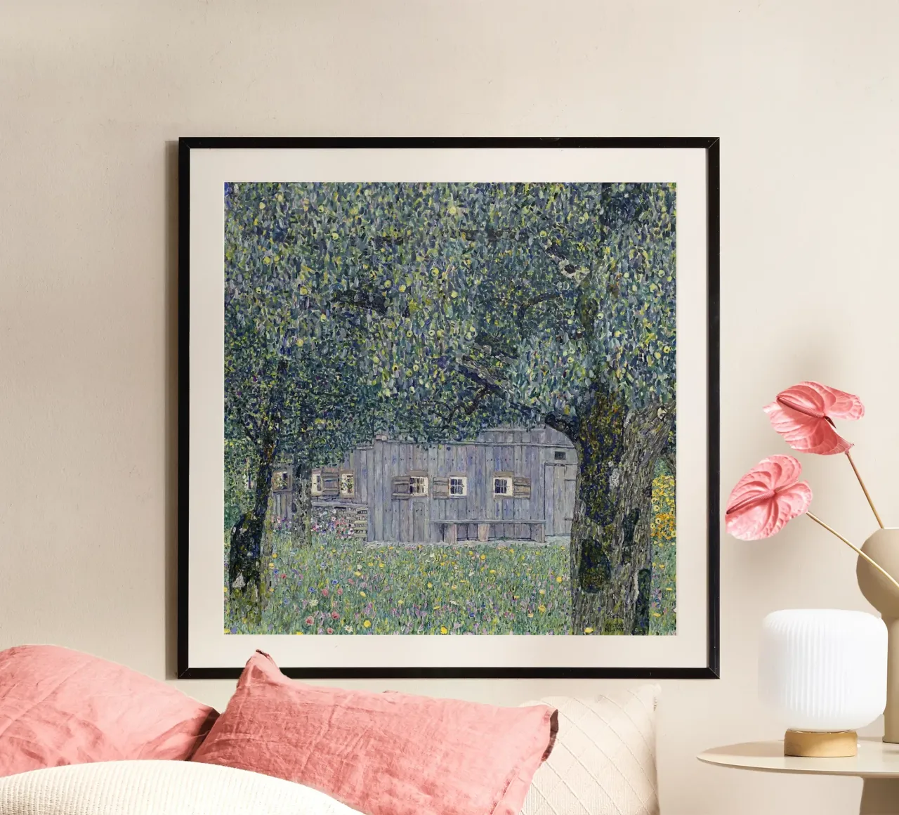 Klimt's "Farmhouse in Buchberg" - Pointillist, Nature, Austr poster by ClubArt