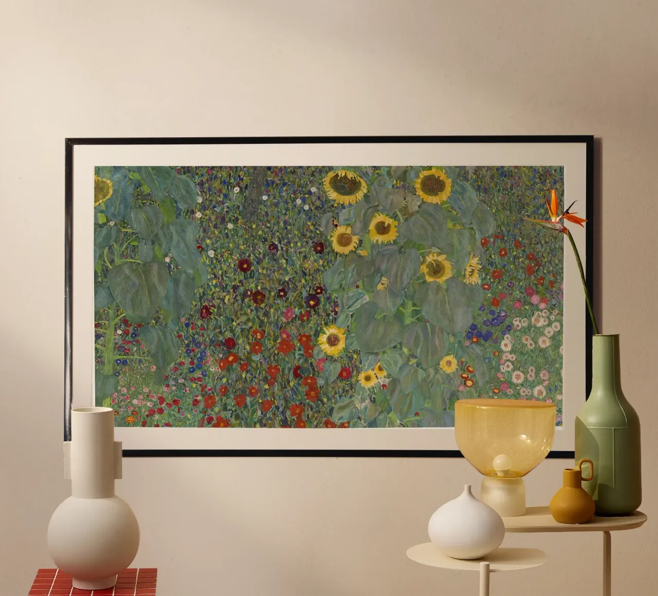 "Giardino della fattoria con girasoli" di Klimt - Puntinista, floreale, poster da ClubArt
