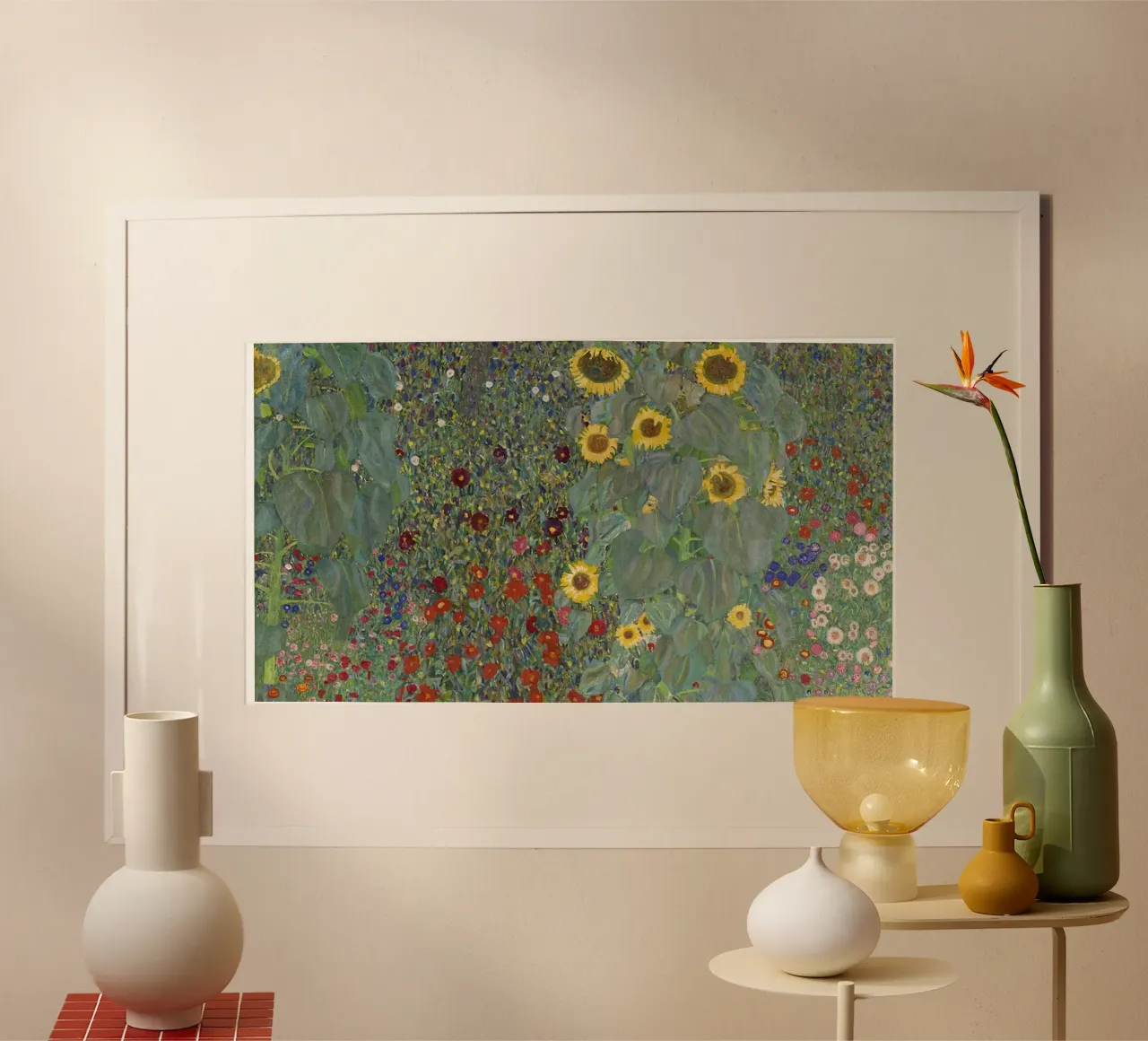 "Giardino della fattoria con girasoli" di Klimt - Puntinista, floreale, poster da ClubArt