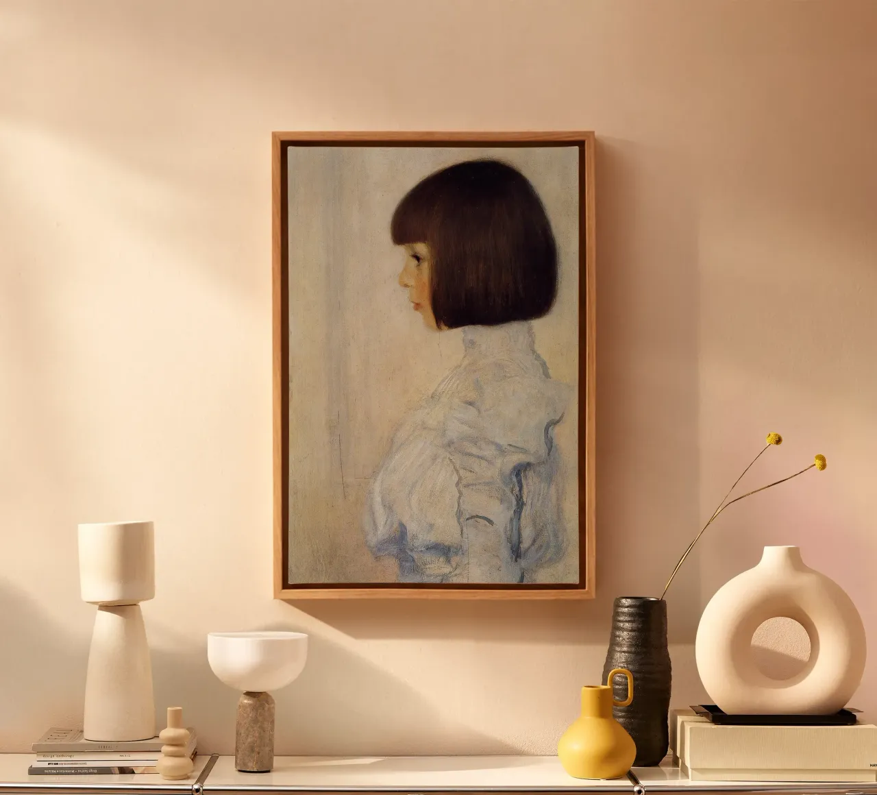 Klimt's "Helene Klimt" - Modernist, Profile Portrait, Gentle canvas with Floater frame by ClubArt