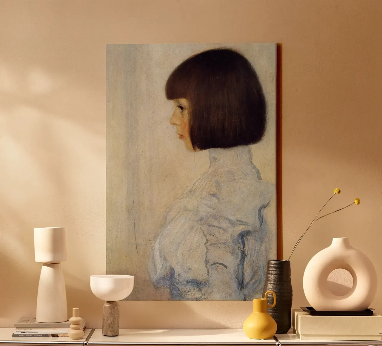 Klimt's "Helene Klimt" - Modernist, Profile Portrait, Gentle canvas with Floater frame by ClubArt