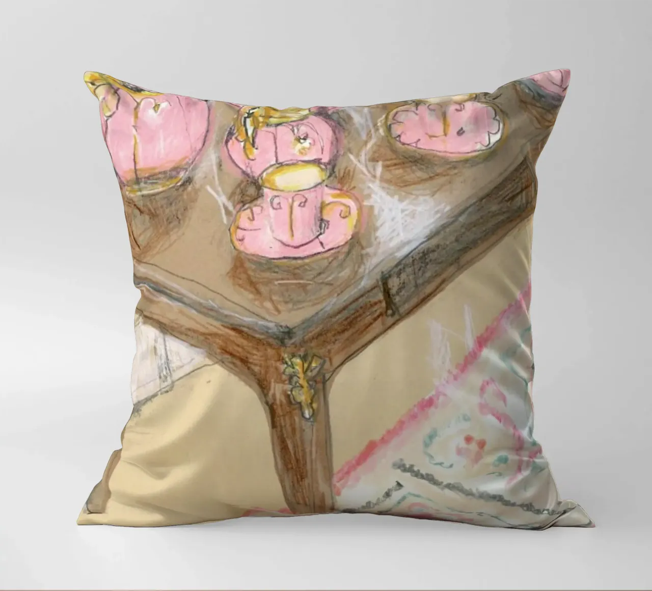 Pink Coffee Set decorative cushion by Stars Above Us