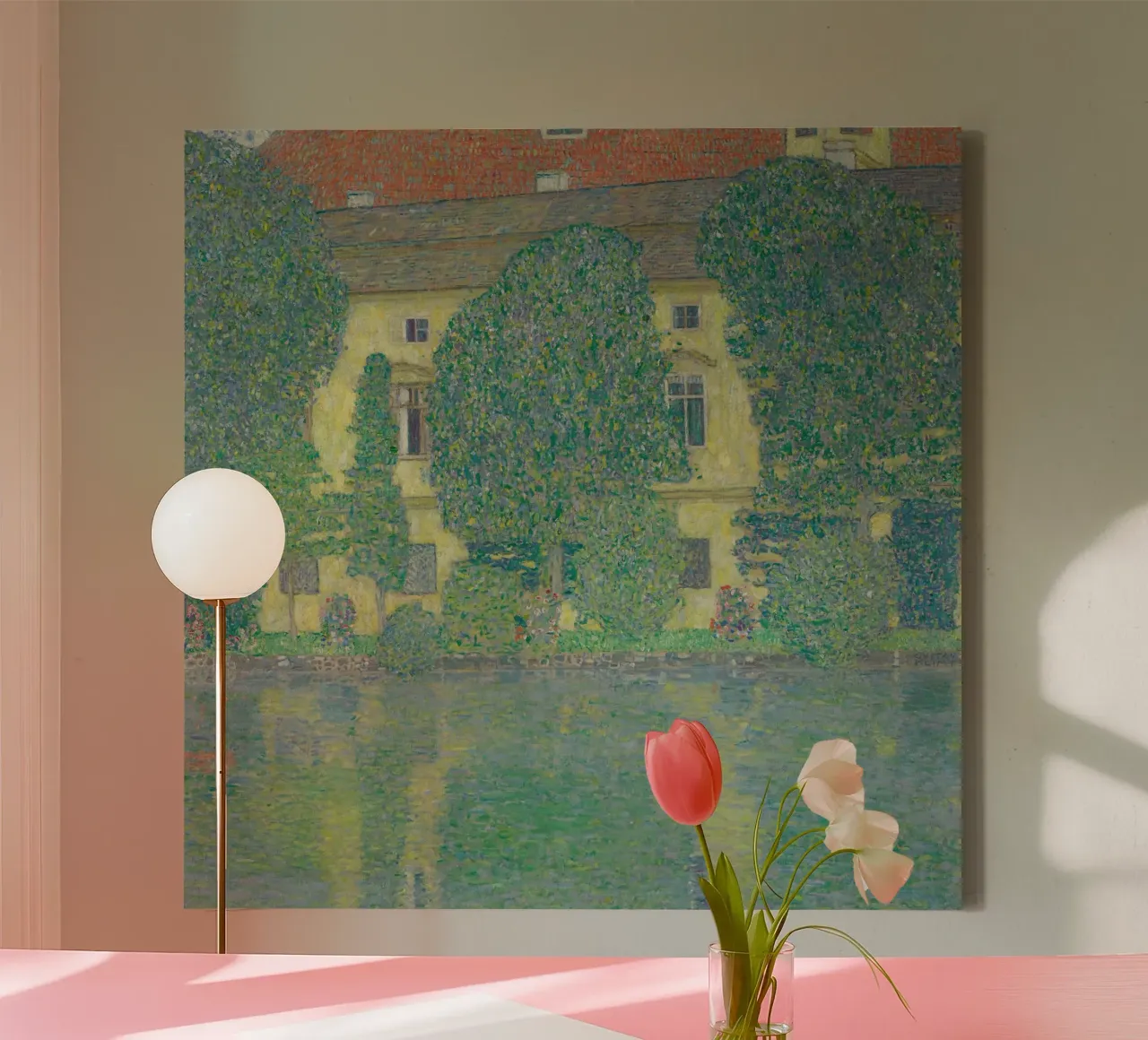 Klimt's "Schloss Kammer III" - Pointillist, Lake, Austrian L canvas with Floater frame by ClubArt