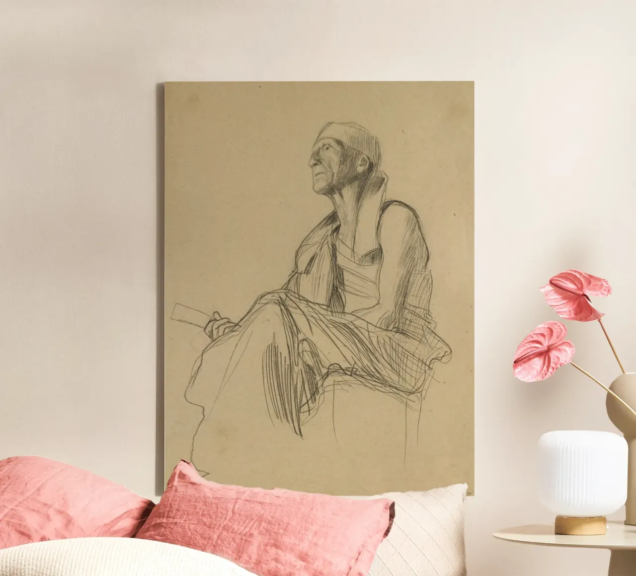 Klimts "Sitzender Mann" - Figurative Zeichnung, expressive Studie Leinwand mit Schattenfugenrahmen von ClubArt