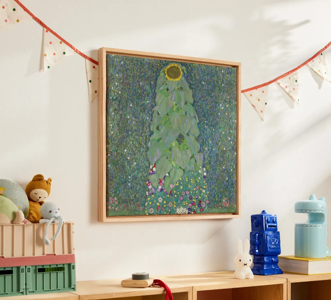 Klimts "Zonnebloem" - Pointillist, Natuur, Botanische Tuin canvas met Baklijst van ClubArt