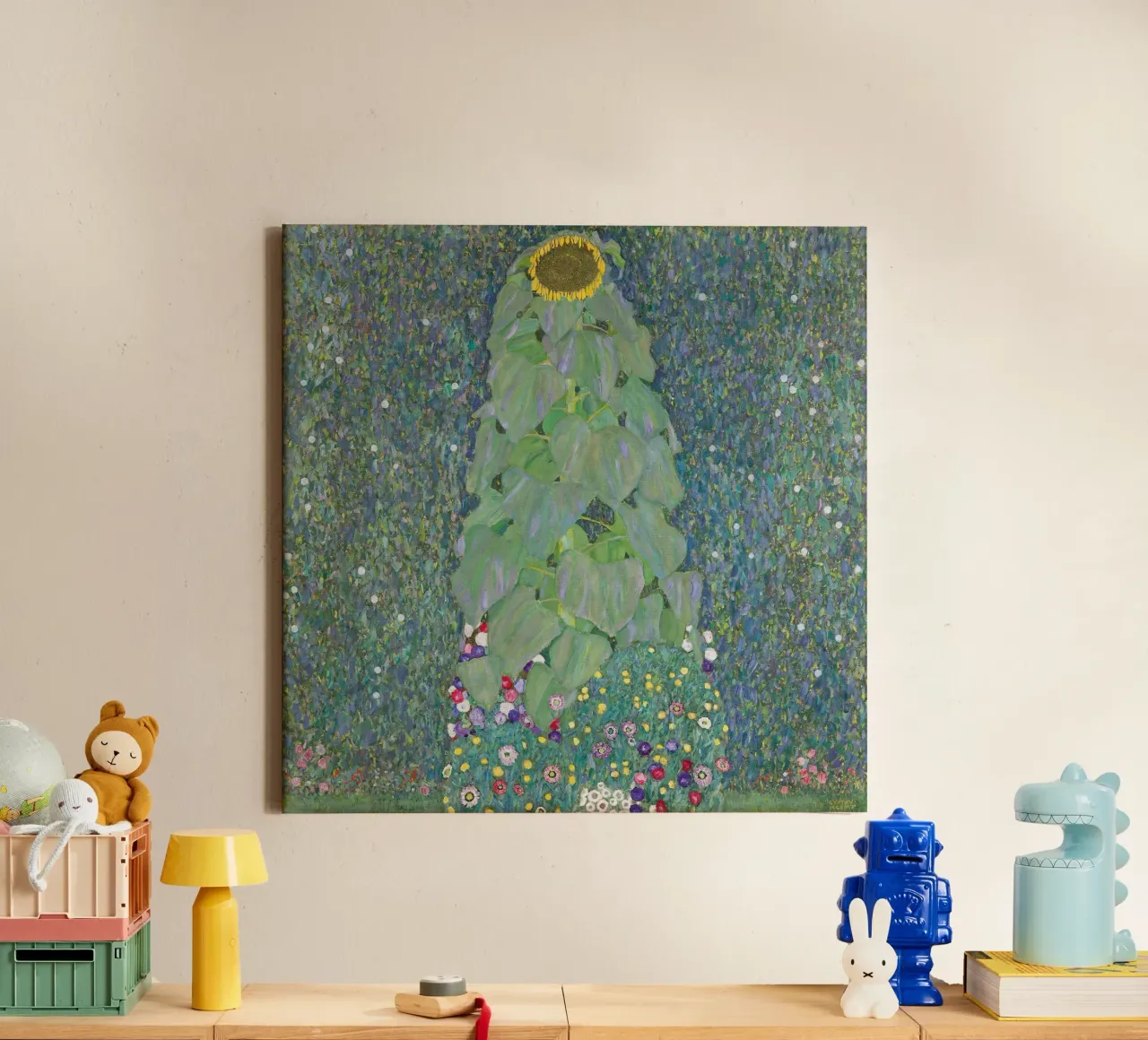 Klimts "Zonnebloem" - Pointillist, Natuur, Botanische Tuin canvas met Baklijst van ClubArt