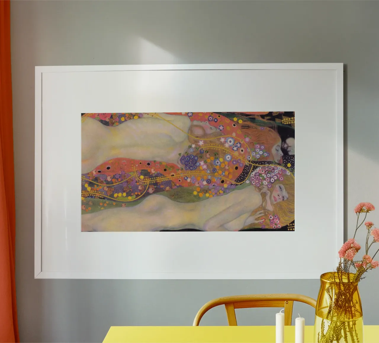I "Serpenti d'acqua II" di Klimt - Simbolismo, etereo, Ag d'oro poster con telaio in legno da ClubArt