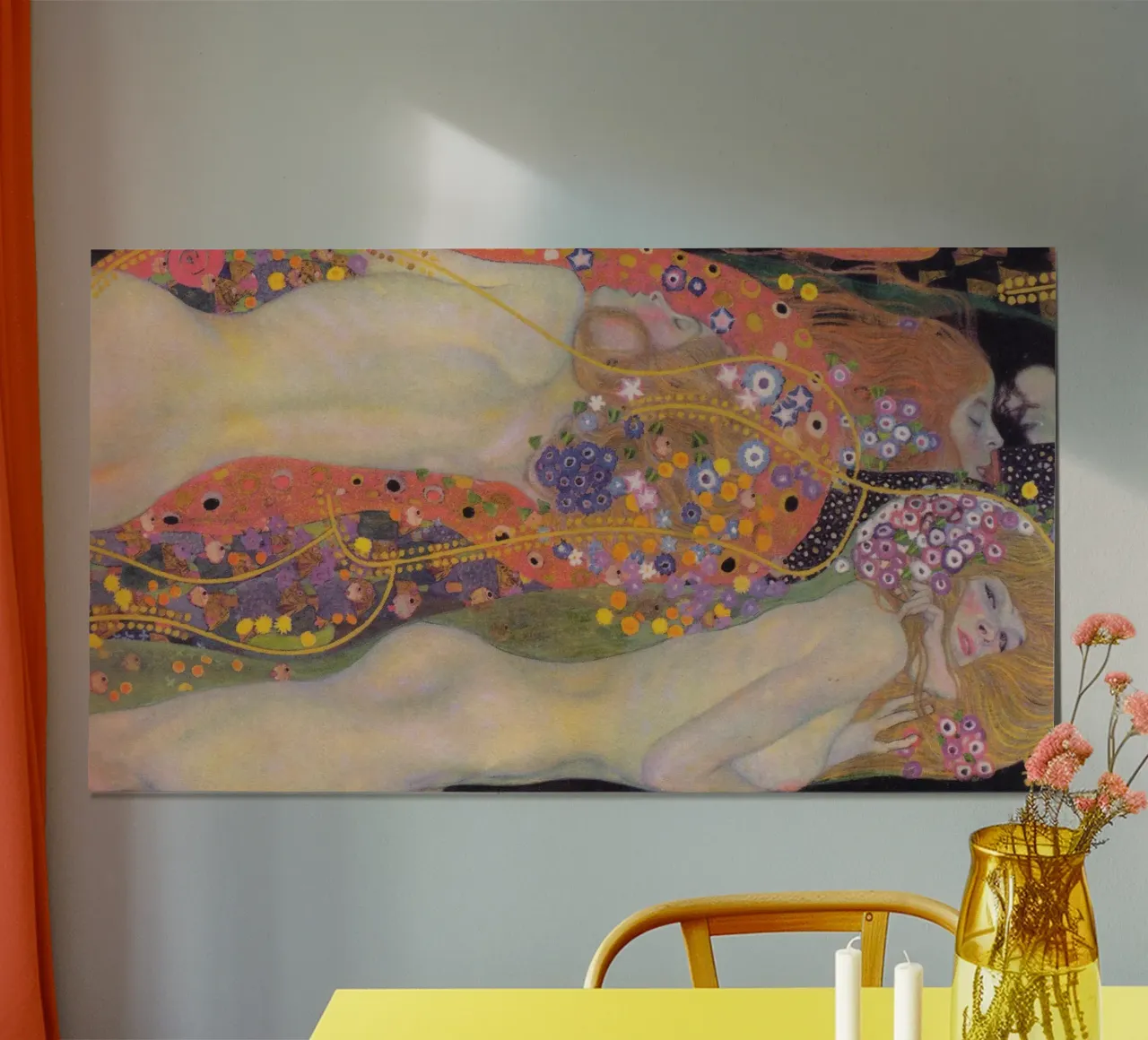 I "Serpenti d'acqua II" di Klimt - Simbolismo, etereo, Ag d'oro poster con telaio in legno da ClubArt
