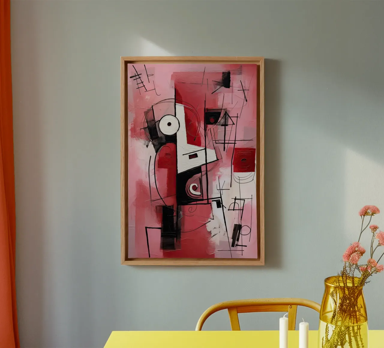 Abstracte rood canvas met Baklijst van Imagine