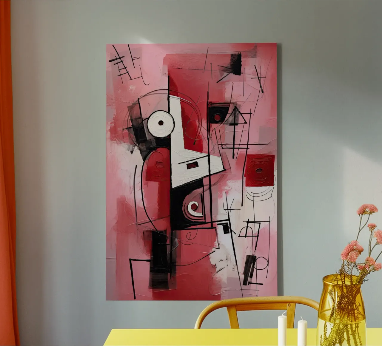 Abstracte rood canvas met Baklijst van Imagine