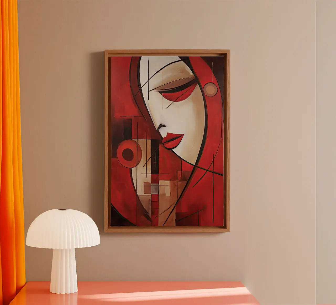 Abstract rood 4 canvas with Floater frame by Imagine