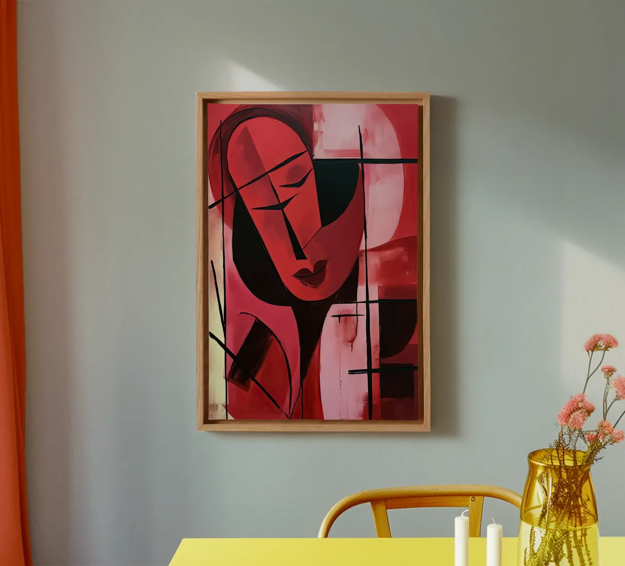 Abstract rood 7 canvas met Baklijst van Imagine