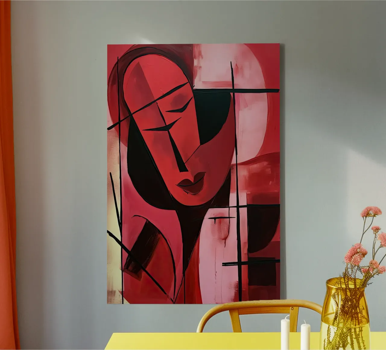 Abstract rood 7 canvas met Baklijst van Imagine