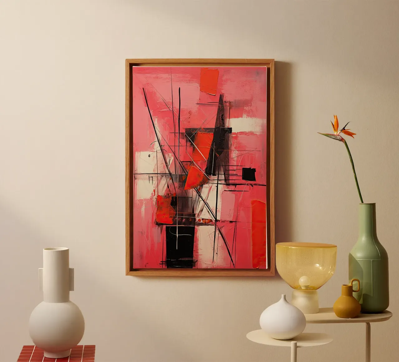 Abstract rood 8 canvas met Baklijst van Imagine