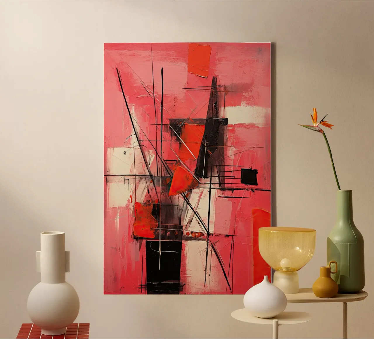 Abstract rood 8 canvas met Baklijst van Imagine