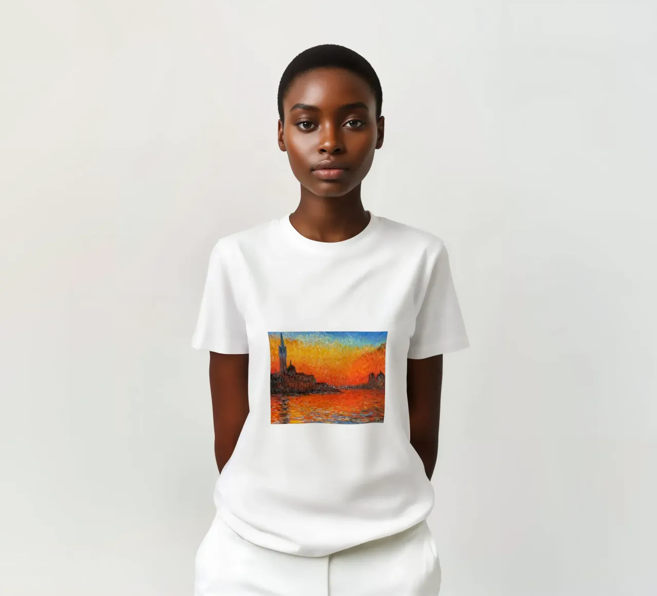 vue mercusuar coucher de soleil soir claude monet t-shirt de belong shop