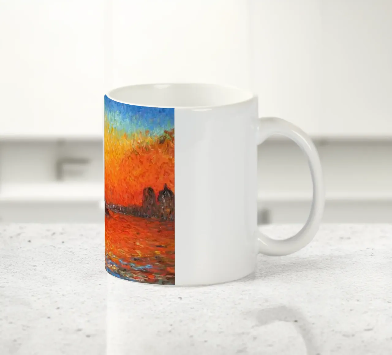 uitzicht mercusuar zonsondergang avond claude monet keramische mok van belong shop