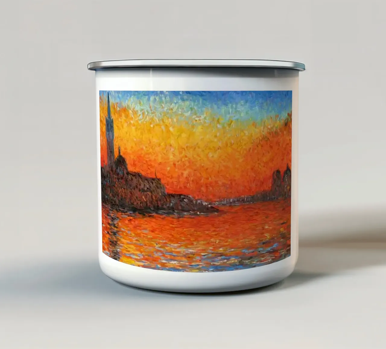 ansicht mercusuar sonnenuntergang abend claude monet Emaille Tasse von belong shop