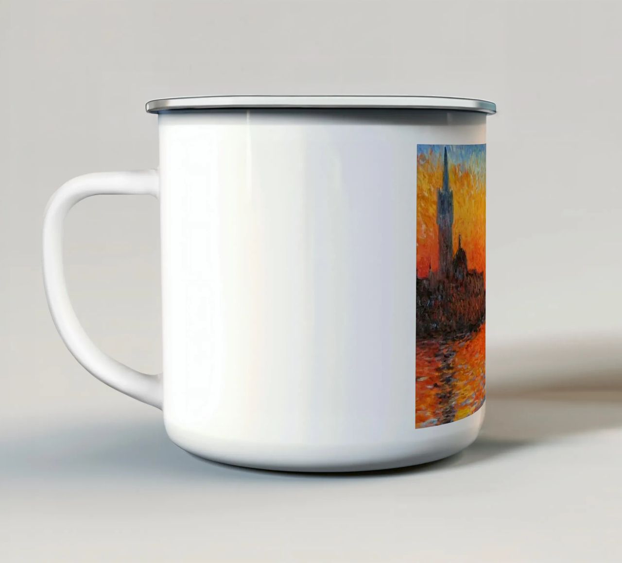 uitzicht mercusuar zonsondergang avond claude monet emaille mok van belong shop