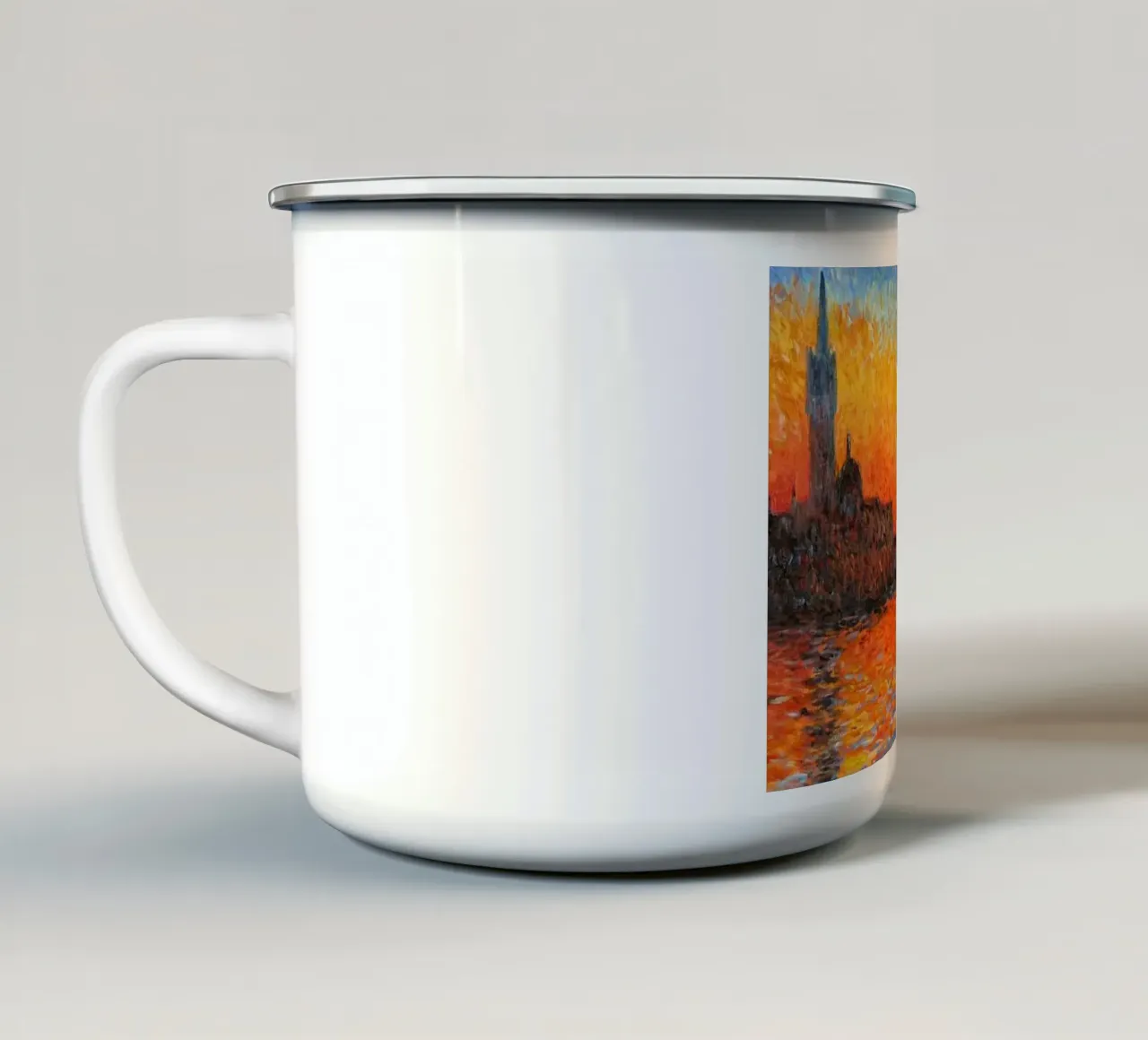 uitzicht mercusuar zonsondergang avond claude monet emaille mok van belong shop