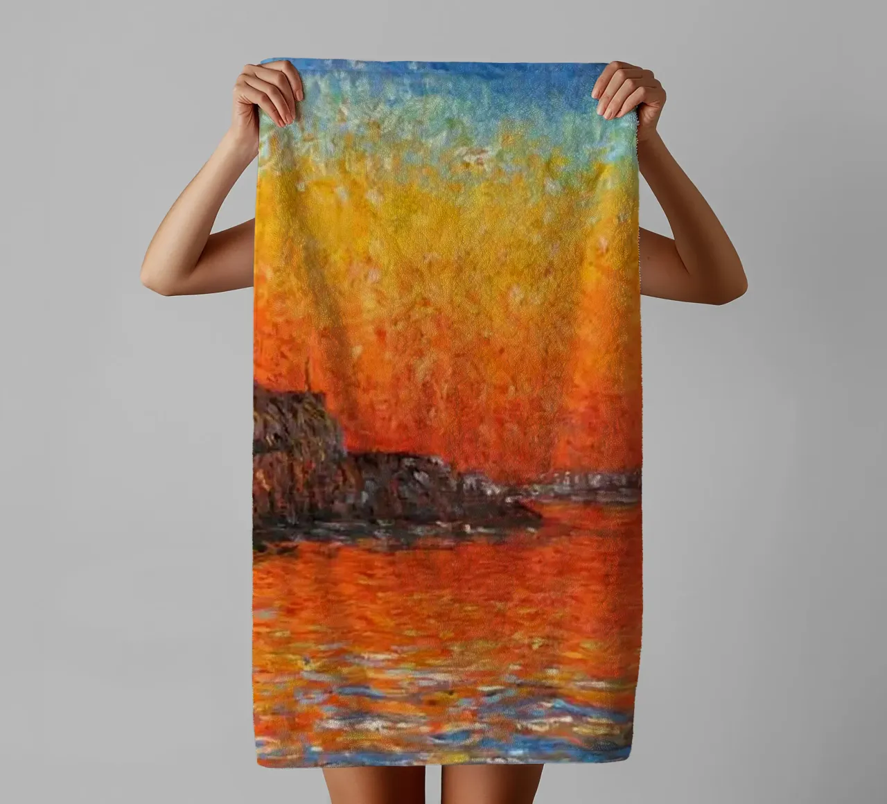 vue mercusuar coucher de soleil soir claude monet serviette de bain de belong shop