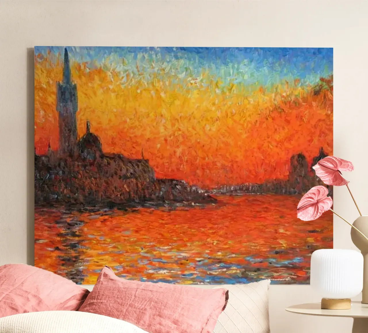 uitzicht mercusuar zonsondergang avond claude monet canvas van belong shop