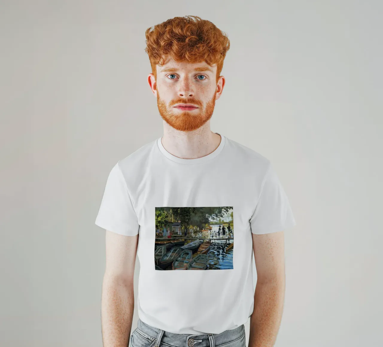 scalo in barca sulle rive del fiume claude monet t-shirt da belong shop