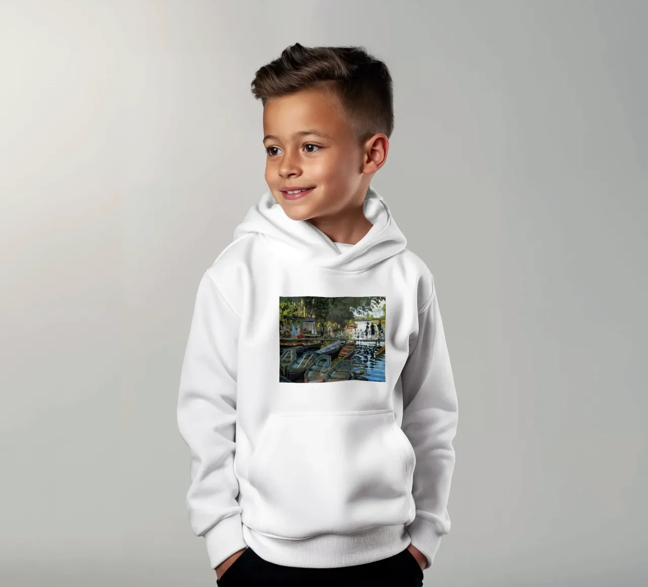 scalo in barca sulle rive del fiume claude monet felpa bambino con cappuccio da belong shop
