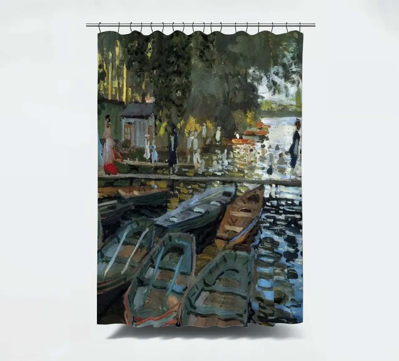 bootstopp am ufer des claude monet flusses Duschvorhang von belong shop