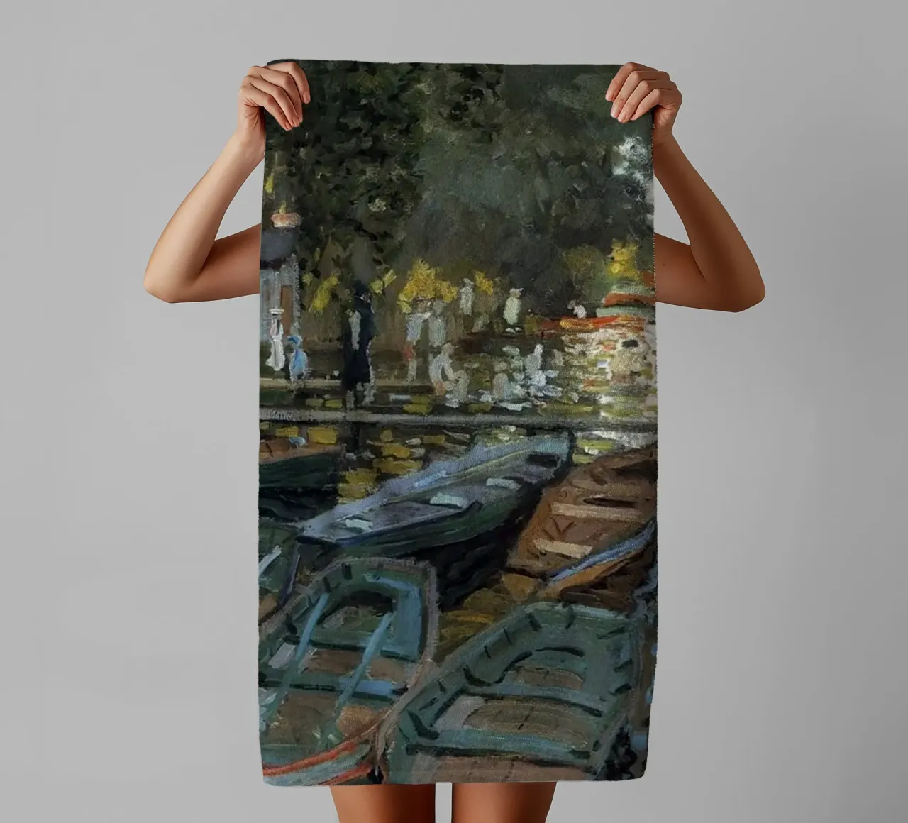 scalo in barca sulle rive del fiume claude monet asciugamano da bagno da belong shop