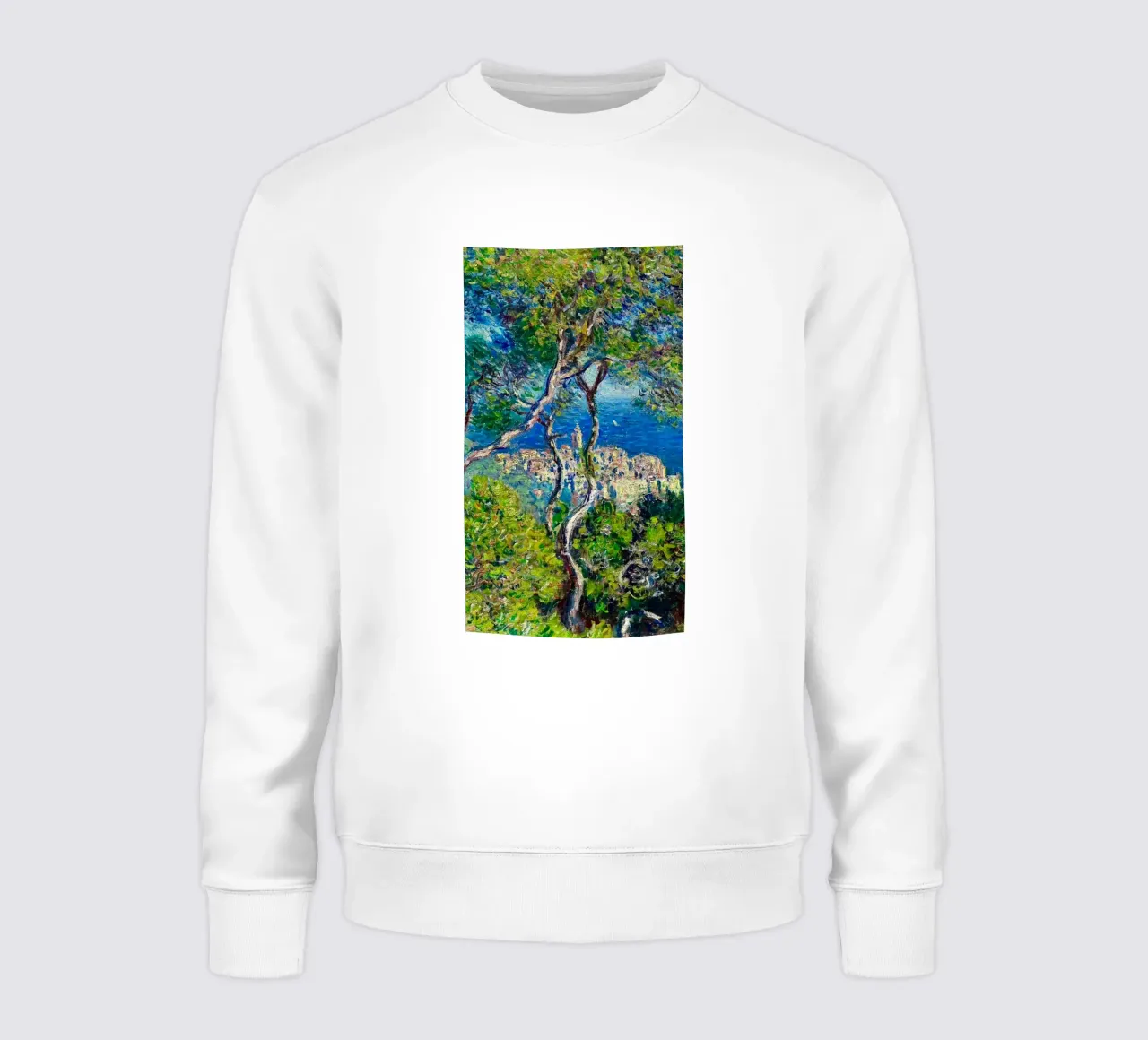 Veduta di edifici di un villaggio in riva al mare di Claude Monet felpa da belong shop