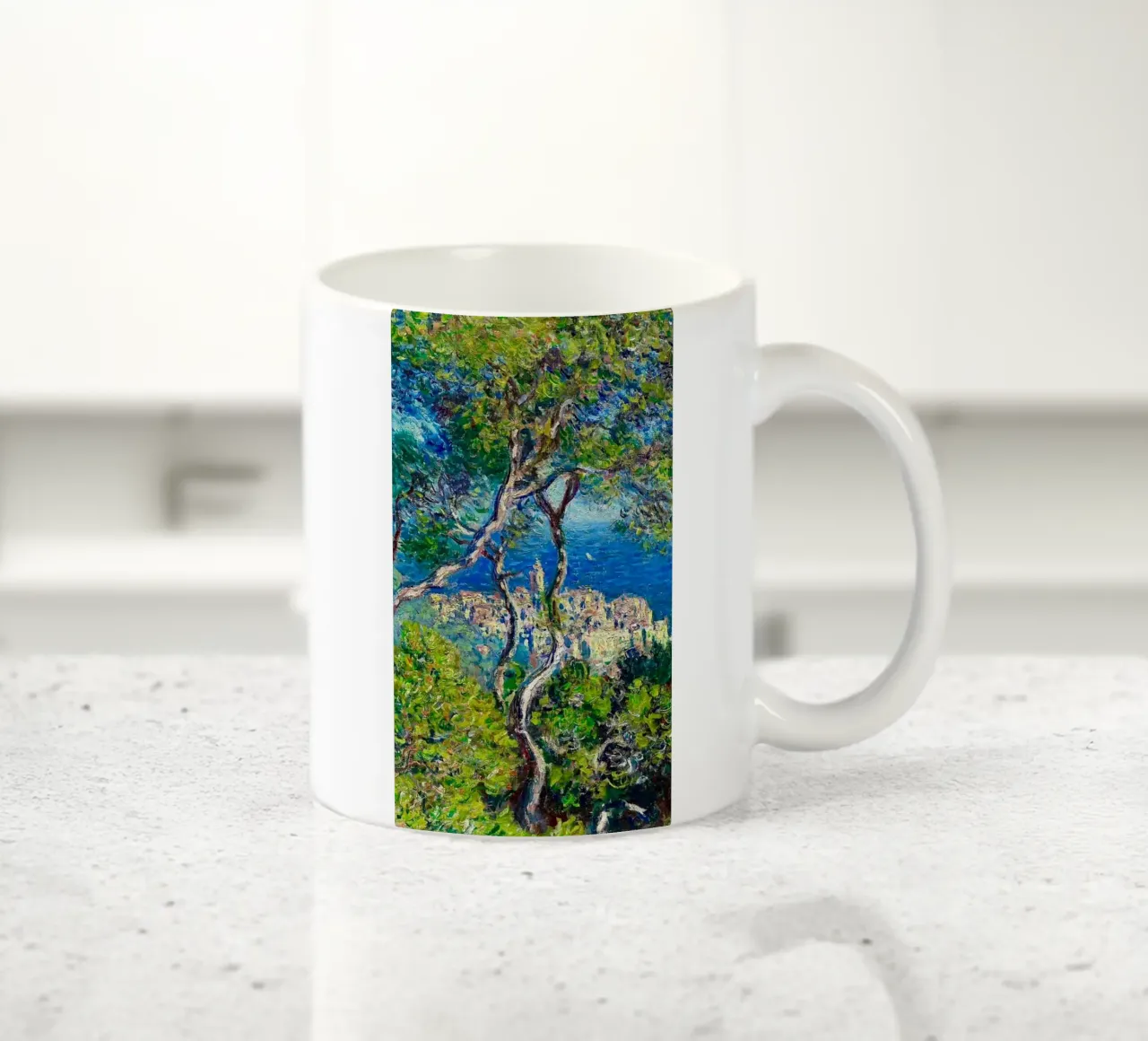 Veduta di edifici di un villaggio in riva al mare di Claude Monet tazza in ceramica da belong shop