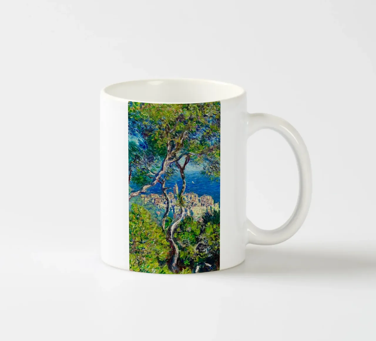 Veduta di edifici di un villaggio in riva al mare di Claude Monet tazza in ceramica da belong shop