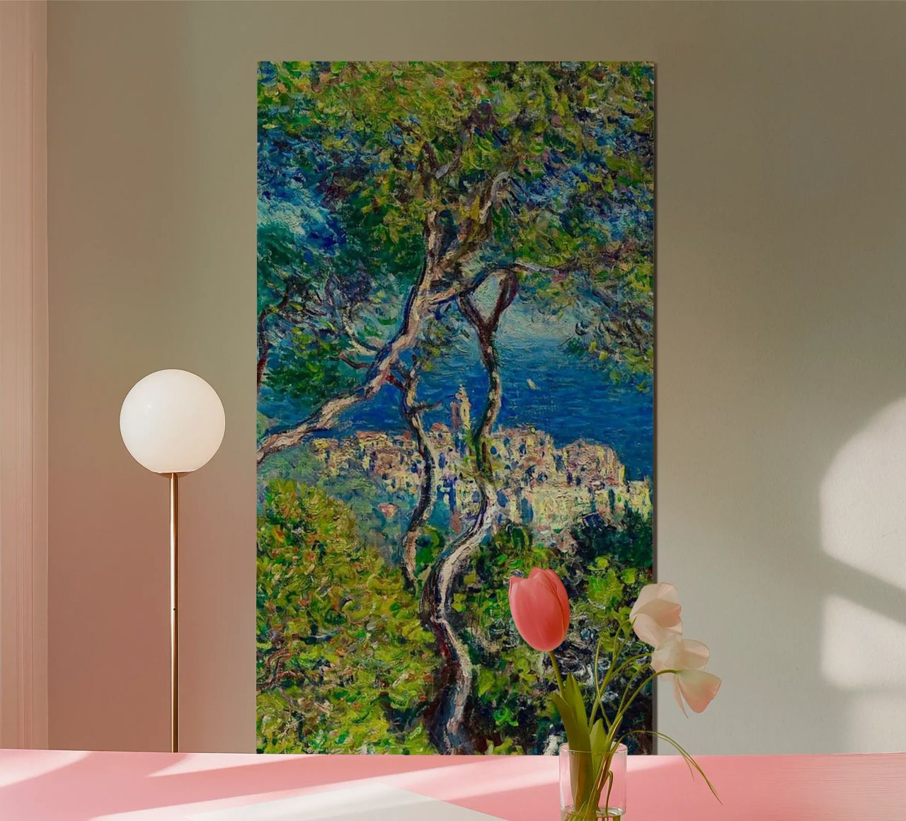 Vue des bâtiments d'un village au bord de la mer par Claude Monet poster de belong shop